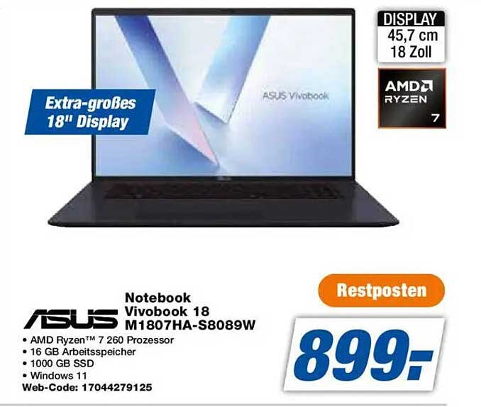ASUS Vivobook 18 M1807HA-S8089W Notebook