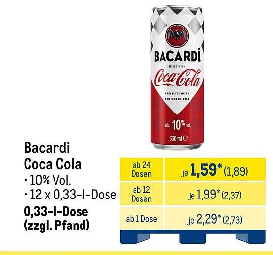 Bacardi Coca Cola 0,33 I-Dose - 12er Pack