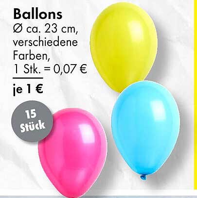 Ballons Ø ca. 23 cm, verschiedene Farben, 15 Stück für 1 €