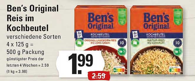 Ben's Original Reis im Kochbeutel - verschiedene Sorten 4 x 125 g = 500 g Packung