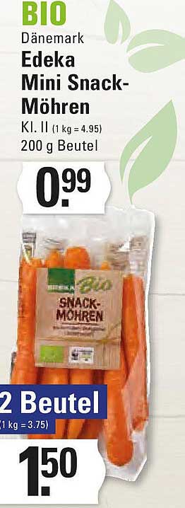 BIO Edeka Mini Snack-Möhren 200 g Beutel