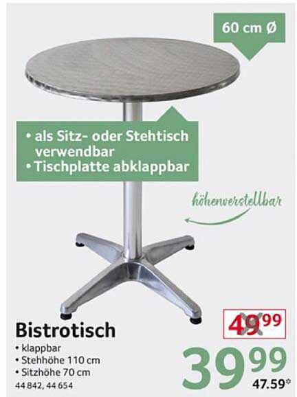 Bistrotisch klappbar, höhenverstellbar, in Silber