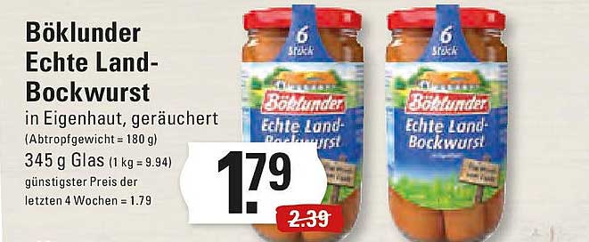 Böklunder Echte Land-Bockwurst in Eigenhaut, geräuchert