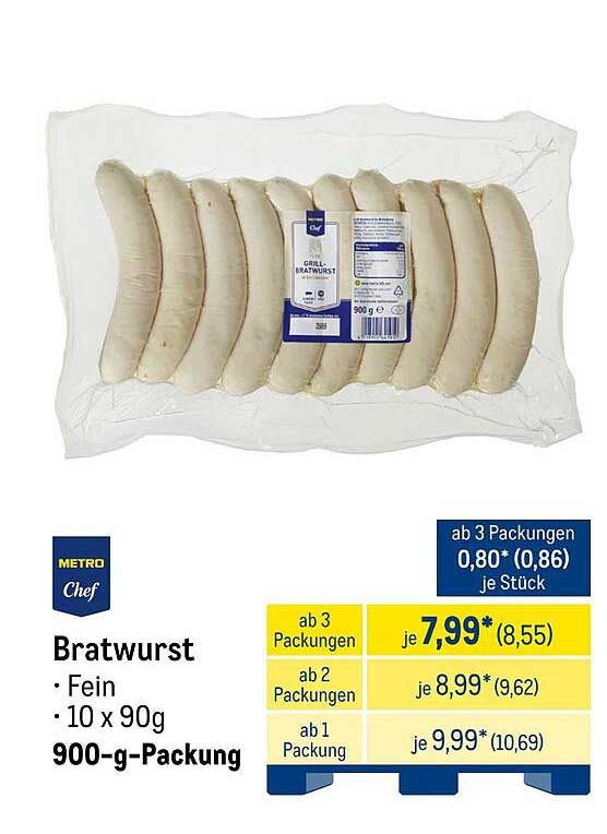 Bratwurst Fein 900-g-Packung (10 x 90g)