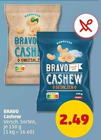 BRAVO Cashew - Verschiedene Sorten, 150 g