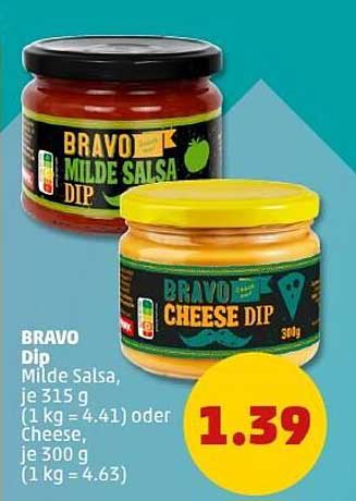 BRAVO Dip - Milde Salsa oder Cheese Dip 315 g bzw. 300 g für nur 1,39 €