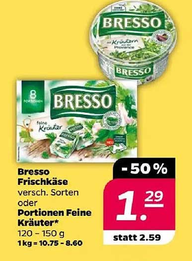 Bresso Frischkäse - verschiedene Sorten oder Portionen Feine Kräuter