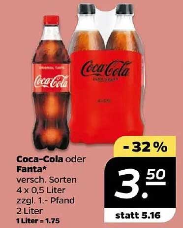 Coca-Cola oder Fanta 4 x 0,5 Liter