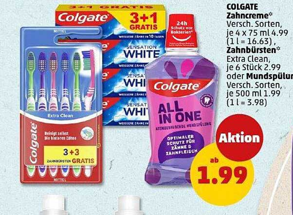 Colgate Zahnpasta 4 x 75 ml für nur 4,99 € oder Mundspülung 500 ml für nur 1,99 €