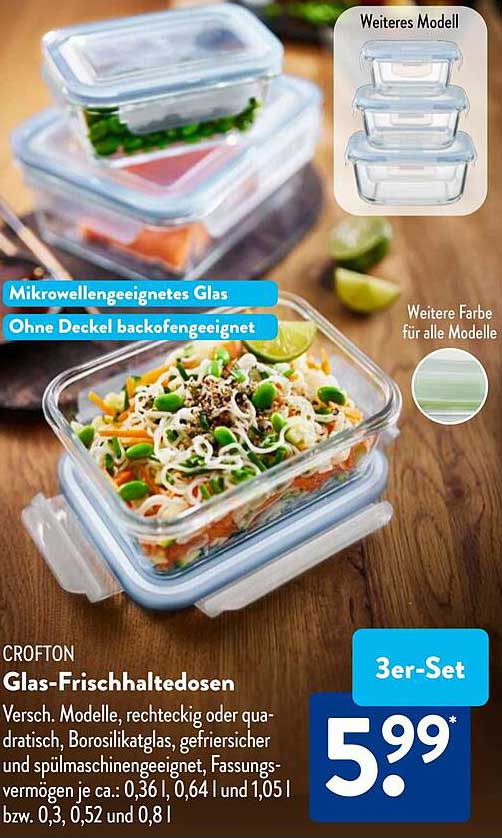 CROFTON Glas-Frischhaltedosen 3er-Set