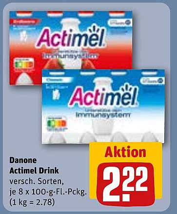 Danone Actimel Drink, verschiedene Sorten, 8 x 100-g-Flaschen