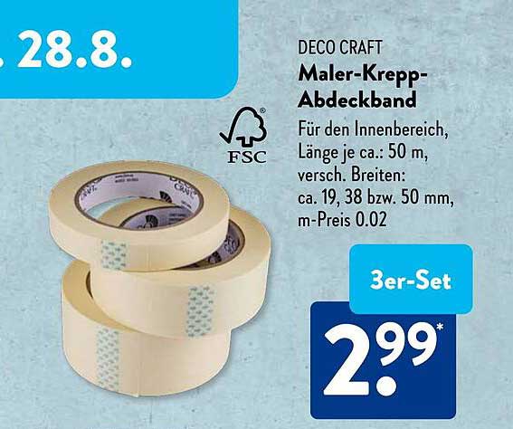 DECO CRAFT Maler-Krepp-Abdeckband 3er-Set
