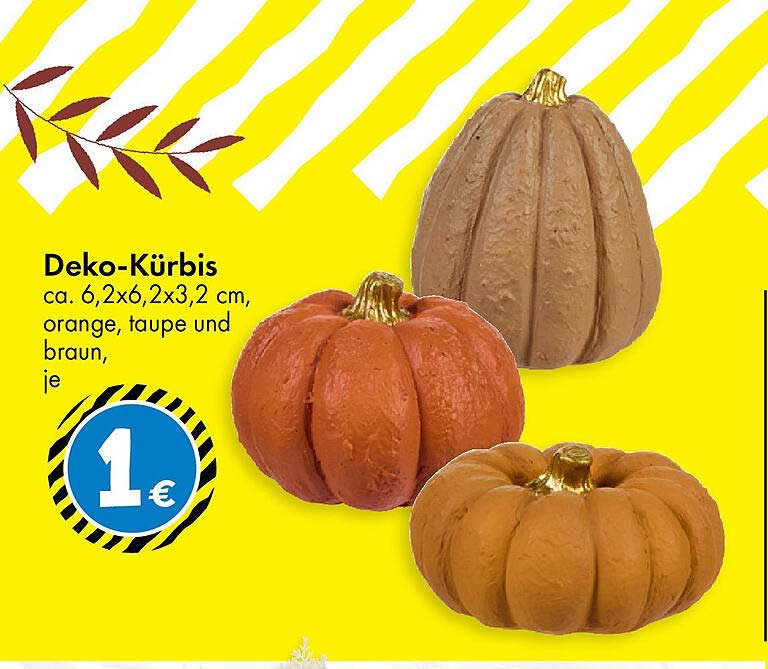 Deko-Kürbis ca. 6,2×6,2×3,2 cm, orange, taupe und braun, je