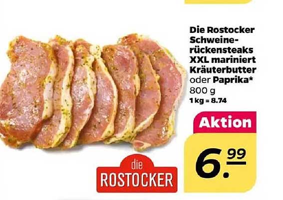 Die Rostocker Schweinerückensteaks XXL mariniert Kräuterbutter oder Paprika* 800 g