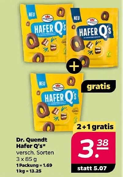 Dr. Quendt Hafer Q's* versch. Sorten 3 x 85 g