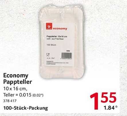 Economy Pappteller 10 x 16 cm - 100 Stück-Packung