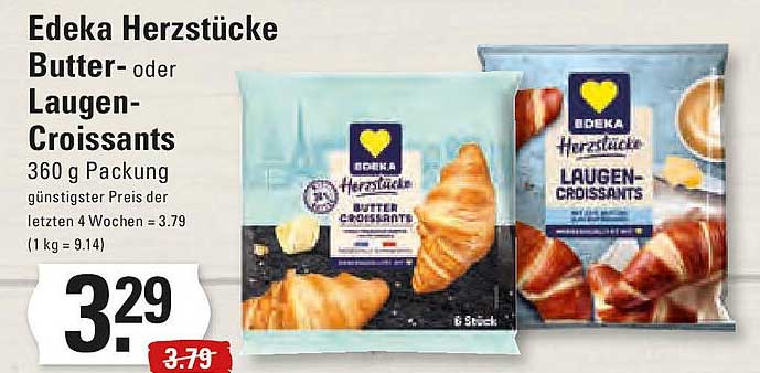 Edeka Herzstücke Butter- oder Laugen-Croissants 360 g Packung