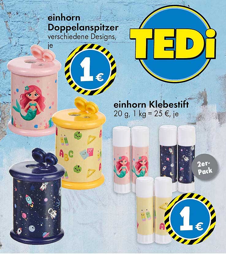 Einhorn Doppelpanspitzer und Klebestift im 2er-Pack
