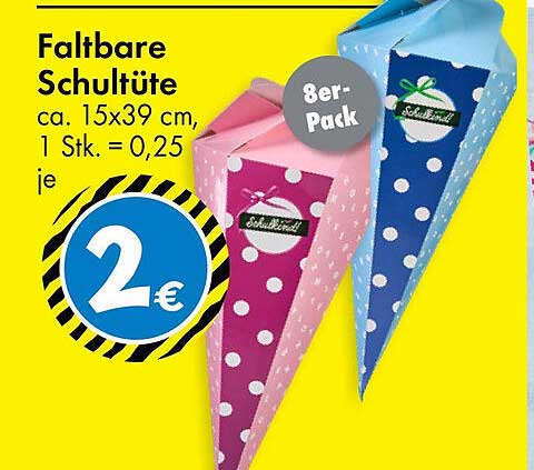 Faltbare Schultüte 8er-Pack - ca. 15x39 cm