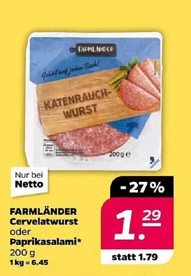 FARMLÄNDER Cervelatwurst oder Paprikasalami* 200 g