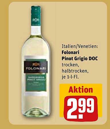 Folonari Pinot Grigio DOC trocken, halbtrocken, je 1-l-Fl.