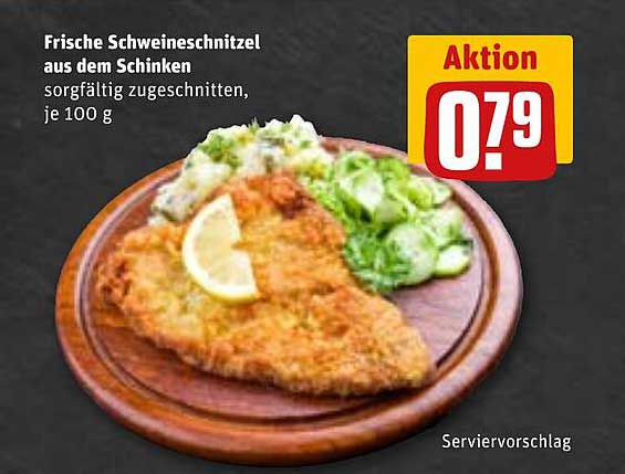 Frische Schweineschnitzel aus dem Schinken, sorgfältig zugeschnitten, je 100 g