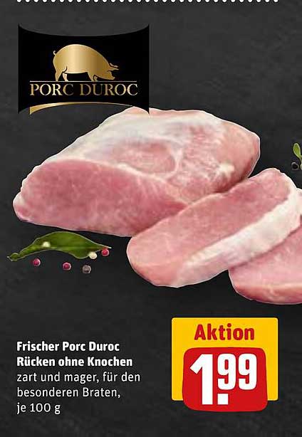 Frischer Porc Duroc Rücken ohne Knochen, je 100 g