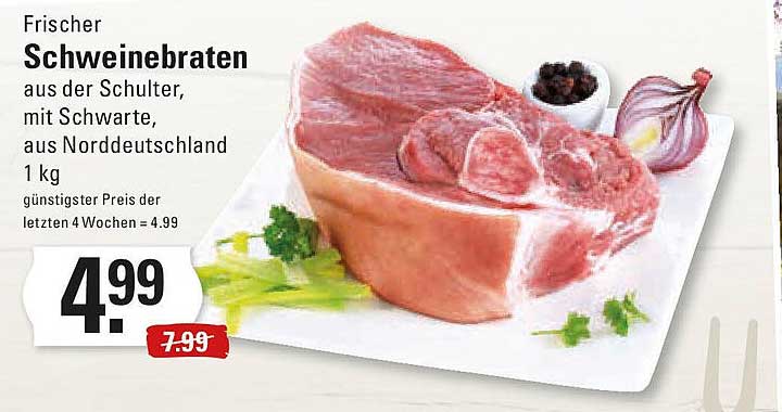 Frischer Schweinebraten aus der Schulter, mit Schwarte, aus Norddeutschland, 1 kg