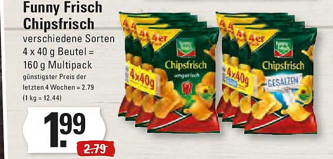 Funny Frisch Chipsfrisch verschiedene Sorten 4 x 40 g Beutel = 160 g Multipack