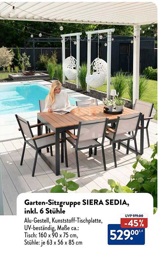 Garten-Sitzgruppe SIERRA SEDIA, inkl. 6 Stühle