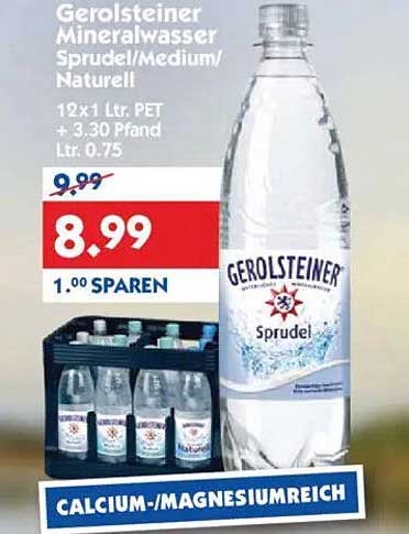 Gerolsteiner Mineralwasser Sprudel/Medium/Naturell 12x1 Ltr. PET