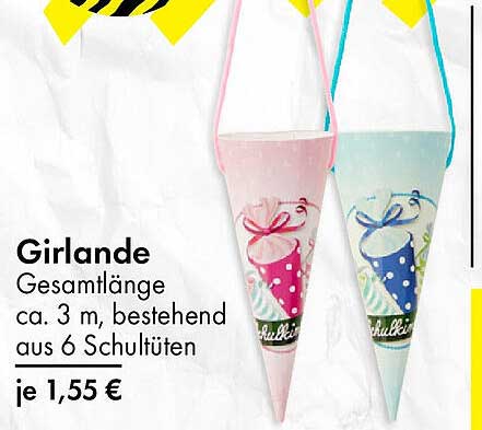 Girlande – 3 m lange, bunte Schultüten-Girlande