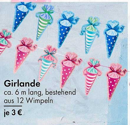 Girlande ca. 6 m lang, bestehend aus 12 Wimpeln - je 3 €