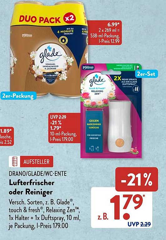 Glade Luftreiniger oder -reiniger - Verschiedene Sorten