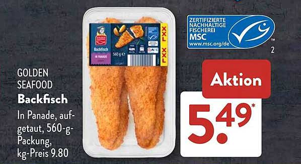 GOLDEN SEAFOOD Backfisch, In Panade, 560-g-Packung