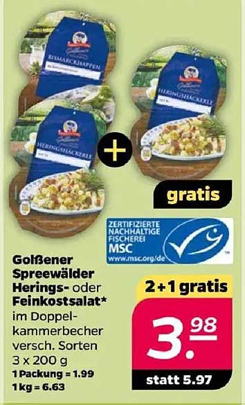 Golßener Spreewälder Herings- oder Feinkostsalat im Doppelkammerbecher – 2+1 gratis