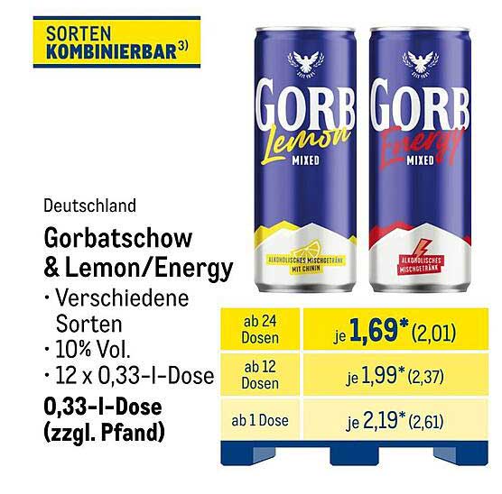 Gorbatschow & Lemon/Energy - Vielfältiger Genuss in Dosen