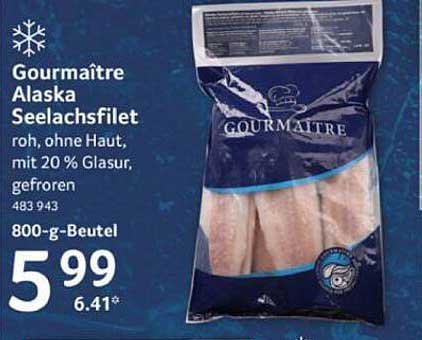 Gourmàitre Alaska Seelachsfilet, roh, ohne Haut, mit 20 % Glasur, gefroren, 800-g-Beutel