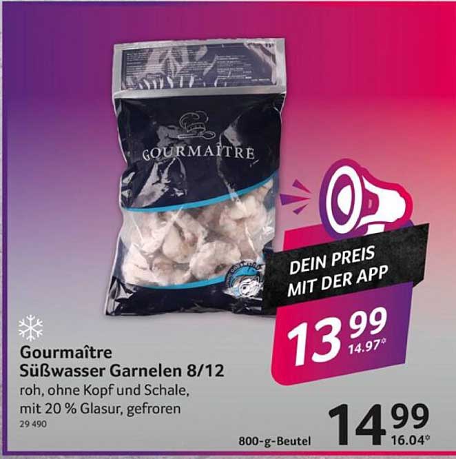 Gourmaître Süßwasser Garnelen 8/12, roh, ohne Kopf und Schale, mit 20 % Glasur, gefroren