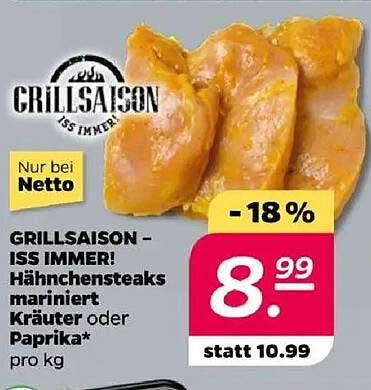 GRILLSAISON – ISS IMMER! Hähnchensteaks mariniert Kräuter oder Paprika