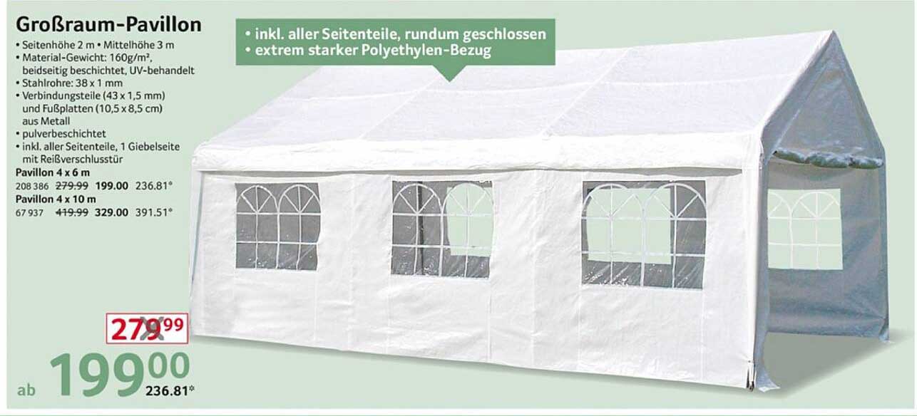 Großraum-Pavillon 4 x 6 m inkl. aller Seitenteile, rundum geschlossen - extrem starker Polyethylen-Bezug
