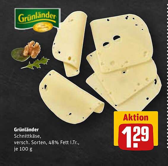 Grünländer Schnittkäse, verschiedene Sorten, 48% Fett i.Tr., je 100 g
