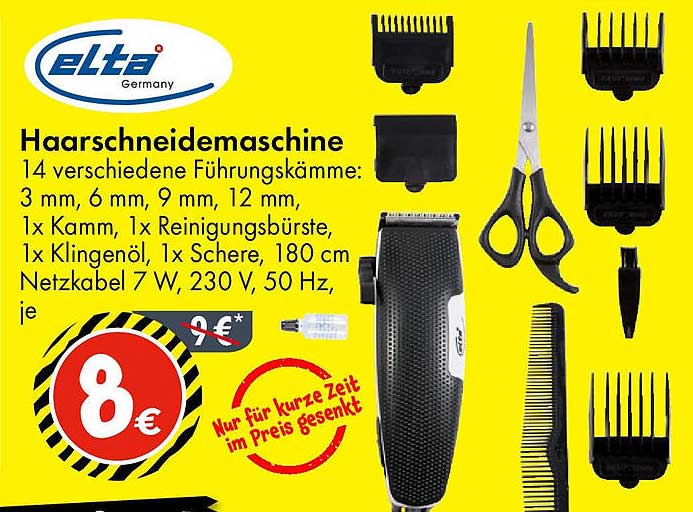Haarschneidemaschine mit 14 verschiedenen Führungsnähten