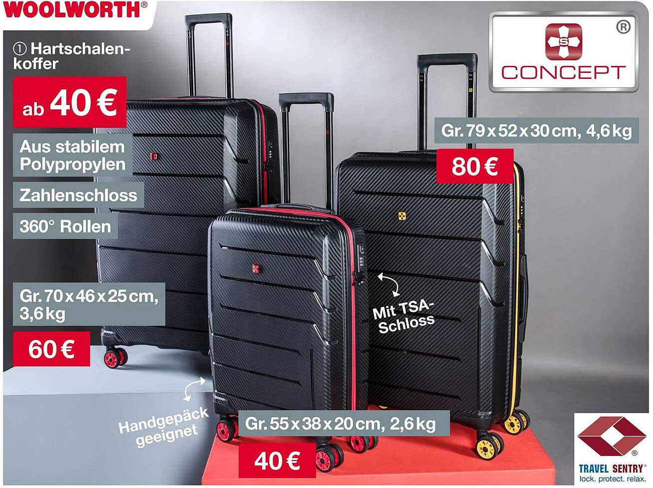 Hartschalenkoffer ab 40 € bei Woolworth