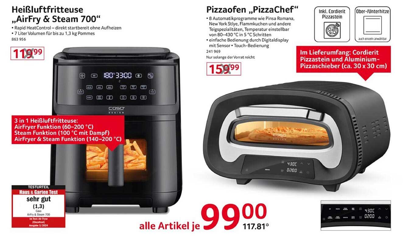 Heißluftfritteuse „AirFry & Steam 700“ und Pizzaofen „PizzaChef“