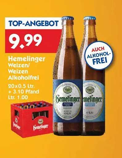 Hemelinger Weizen/Weizen Alkoholfrei 20 x 0,5 L für nur 9,99 €