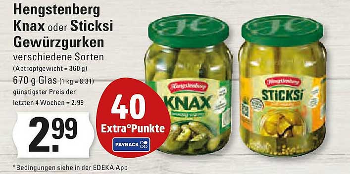Hengstenberg Knax oder Sticksi Gewürzgurken verschiedene Sorten