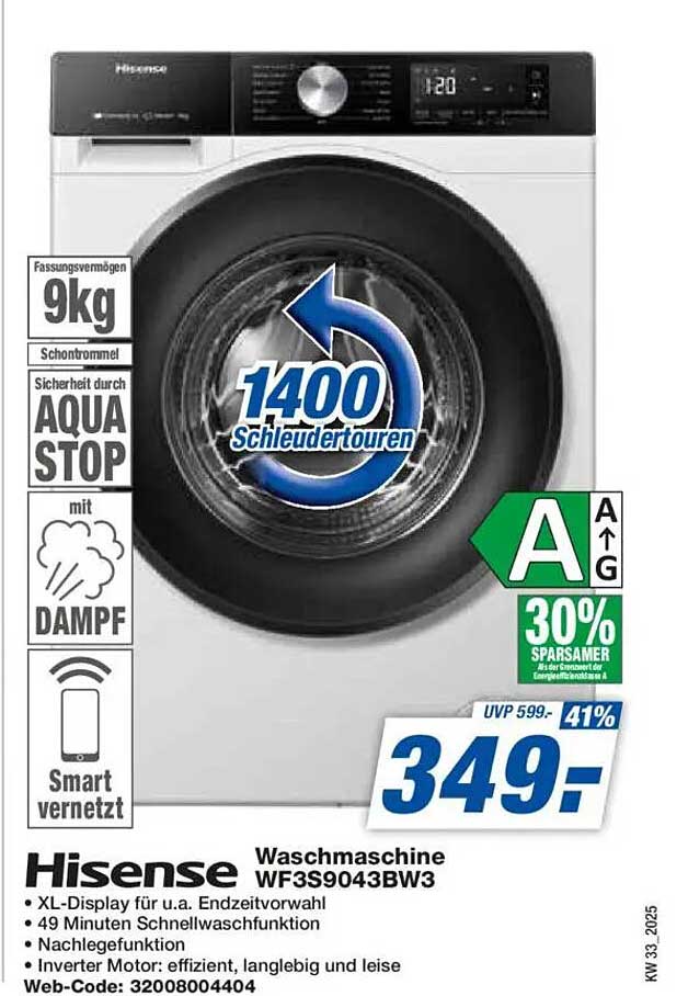 Hisense Waschmaschine WF3S9043BW3