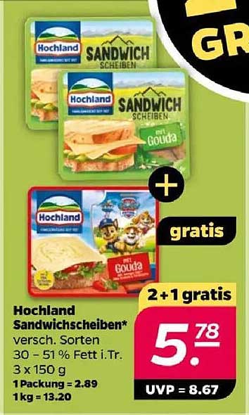 Hochland Sandwichscheiben - 2+1 gratis!