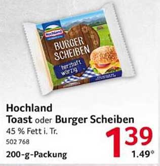Hochland Toast oder Burger Scheiben 200-g-Packung